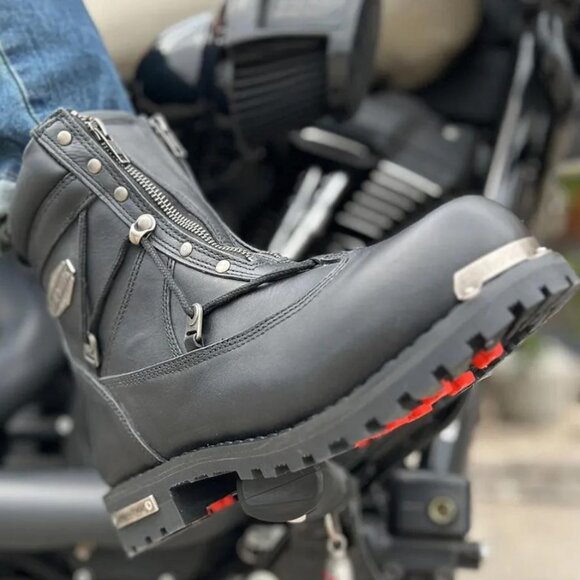 Black Leather Men's Dual Zippered Boots by Unik - Picture 1 of 8